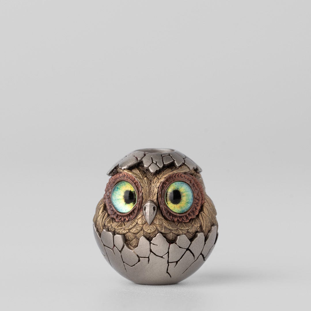 HERO Pendants Owl (eggshell) Lanyard Bead Brass+Cupronickel (green eyes)