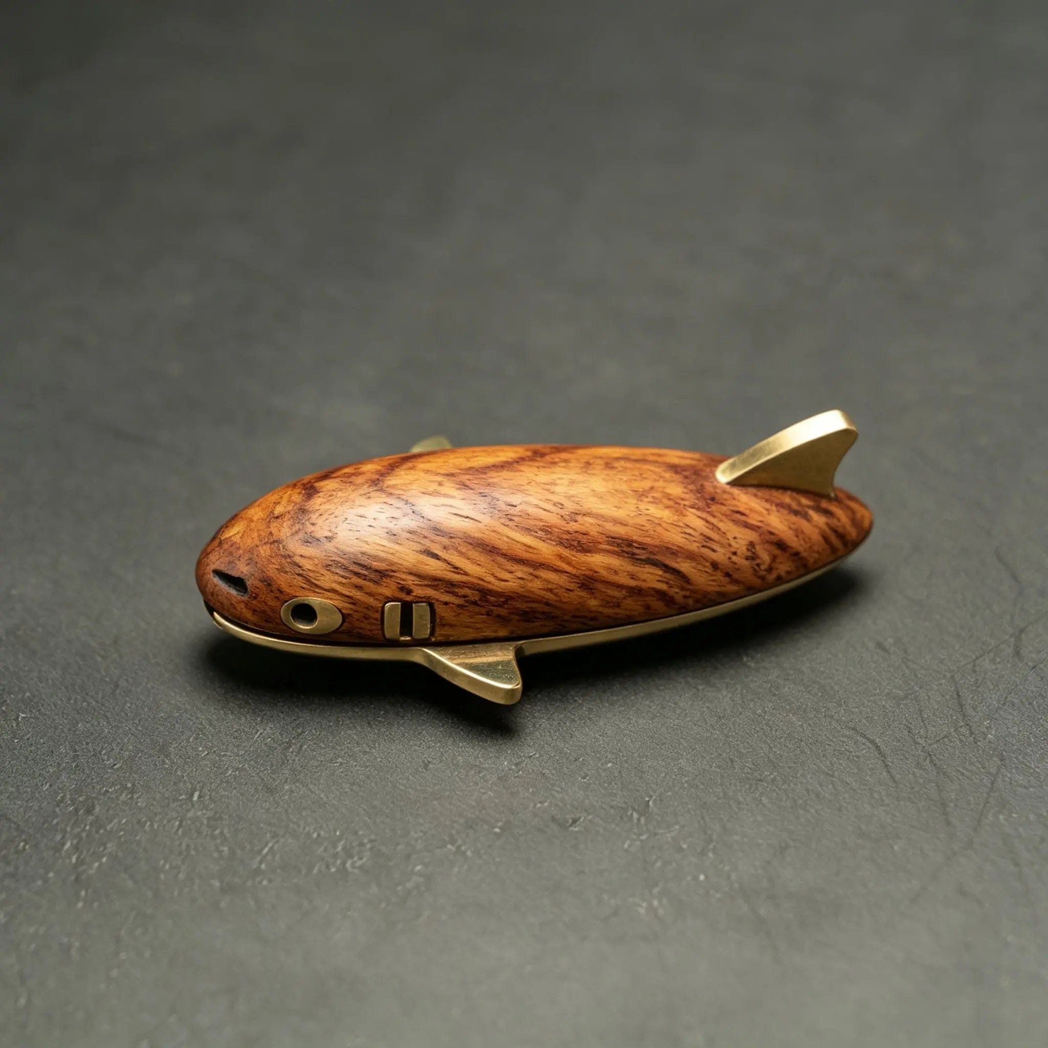 HF EDC Fidget Slider Red Bean Shark Scented Rosewood + Brass (max)