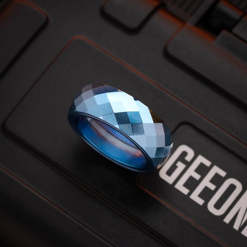 YEDC Fidget Slider Pig Ring (silver diamond) Titanium-Ice blue diamond / size#15