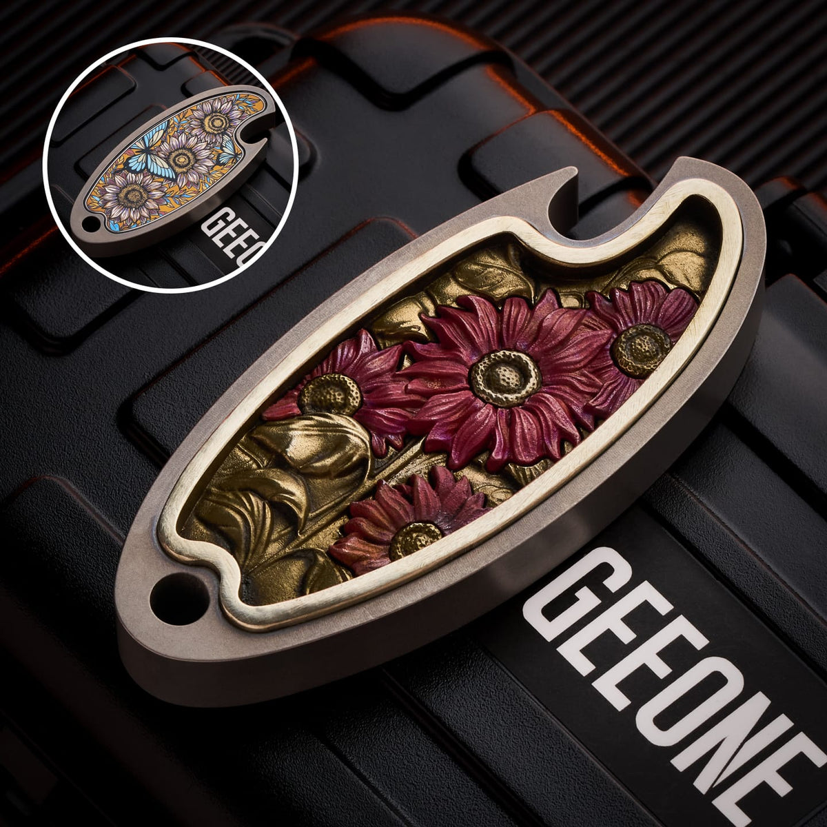 EZ EDC Multi Tool Sunflower Bottle Opener Copper engraving/Titanium